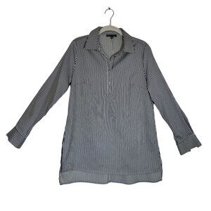 Adrianna Papell Striped Long Sleeve Tunic Top in Blue/White - Size S